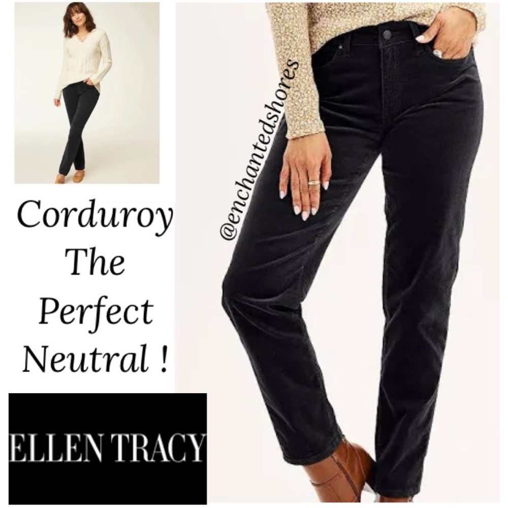 The Skinny Neutral Black Velvet Corduroy Denim Jeans Ellen Tracy Size 12